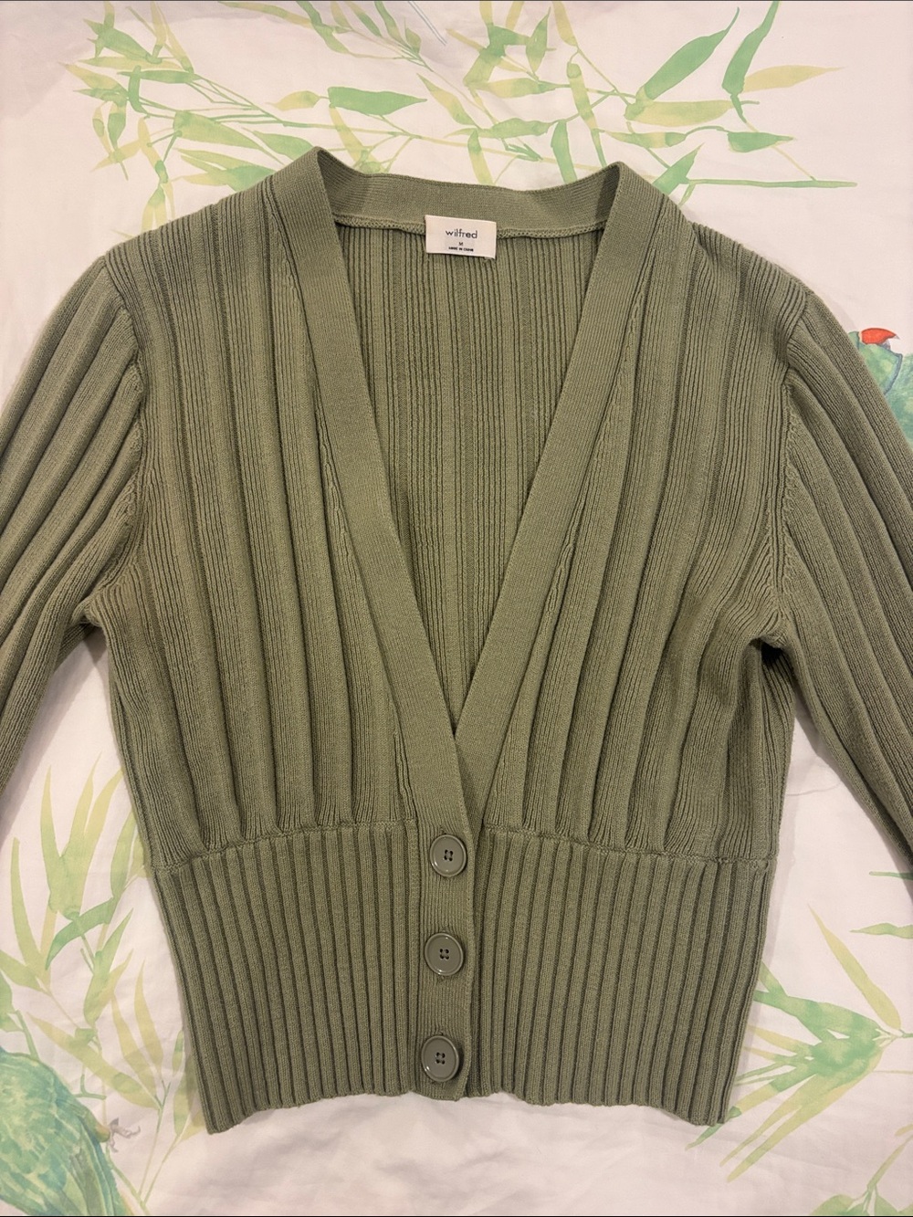 Aritzia Sage Green Ribbed V-Neck Button Front Cardigan